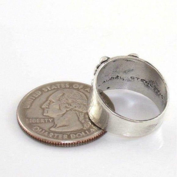 Vintage Laurel Sterling Silver Butterfly Band Ring Size 7.25 - Picture 3 of 3